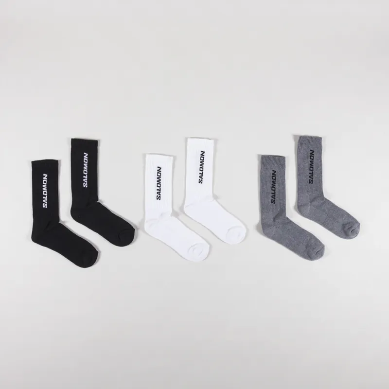 Salomon Everyday Crew Socks Black White Grey Melange