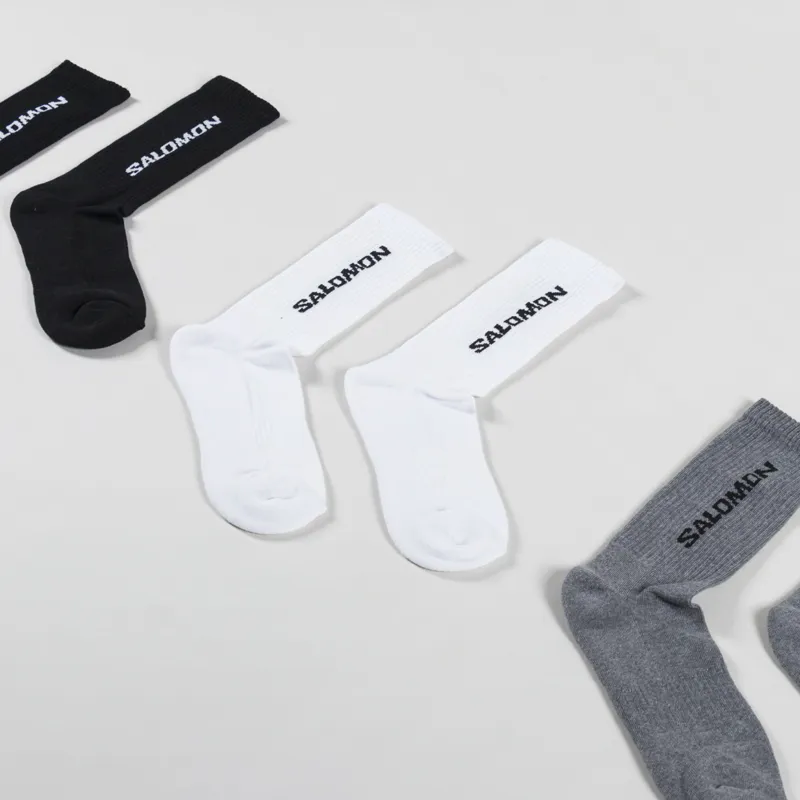 Salomon Everyday Crew Socks Black White Grey Melange-1
