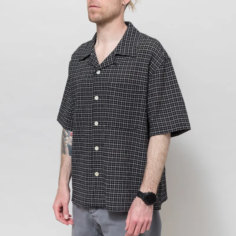 Cafe Mountain Loose Check Vacation Shirt Black-1