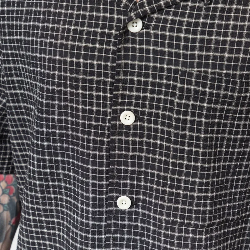 Cafe Mountain Loose Check Vacation Shirt Black-6