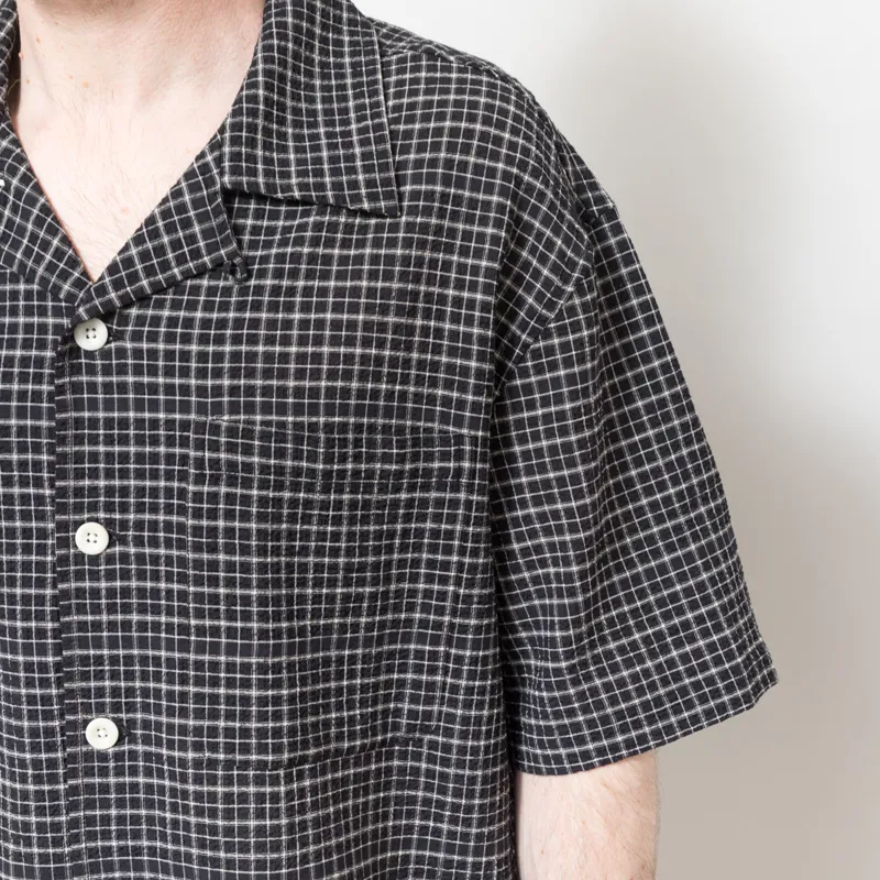 Cafe Mountain Loose Check Vacation Shirt Black-4