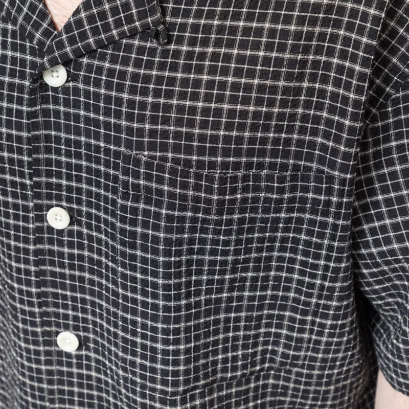 Cafe Mountain Loose Check Vacation Shirt Black-5