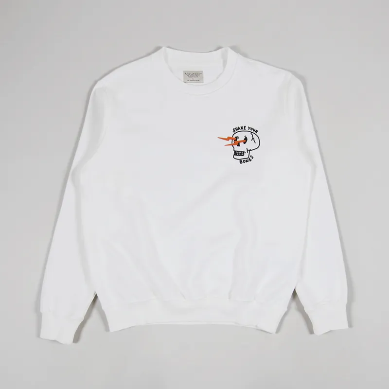 Nudie Jeans Lasse Shake Your Bones Sweat Chalk White