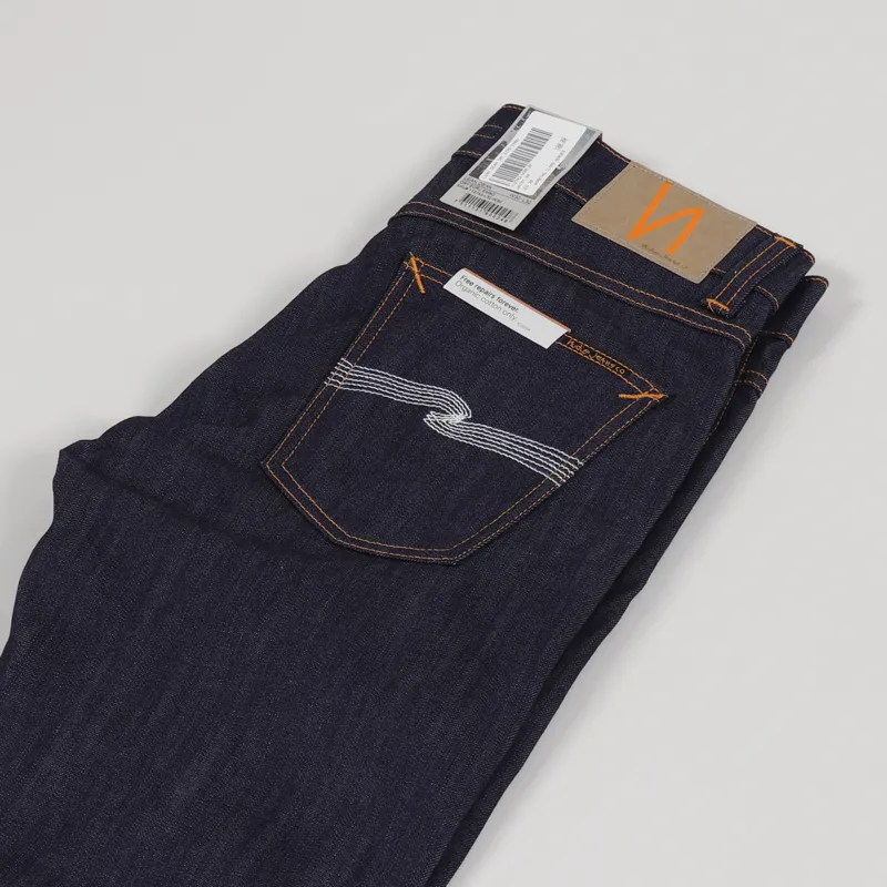 Nudie Lean Dean Organic Cotton Denim Jeans Dry Ecru Embo Blue