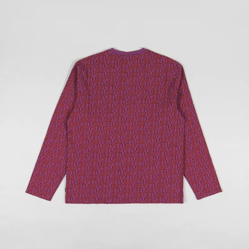 追跡有送料込【STUSSY】Letter Stripe LongSleeve T-Shirt Stussy Mens Letter Stripe Long Sleeve Crew T Shirt Berry