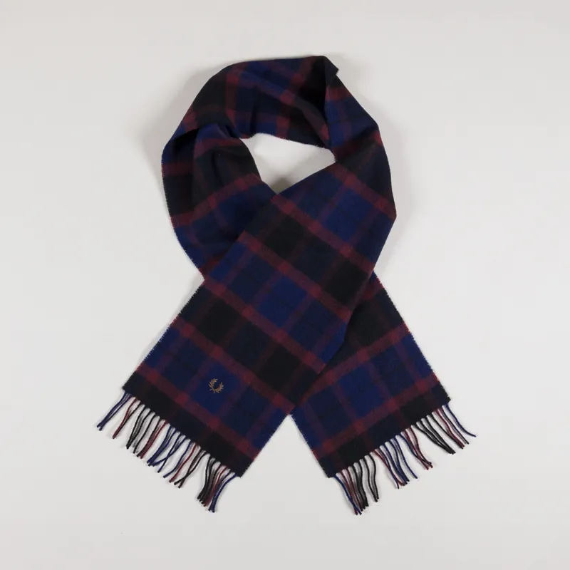 Fred Perry Lambswool Tartan Scarf Oxblood Shaded Stone