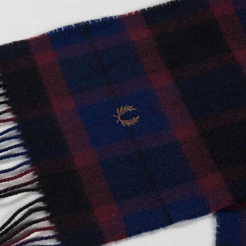 Fred Perry Lambswool Tartan Scarf Oxblood Shaded Stone-2