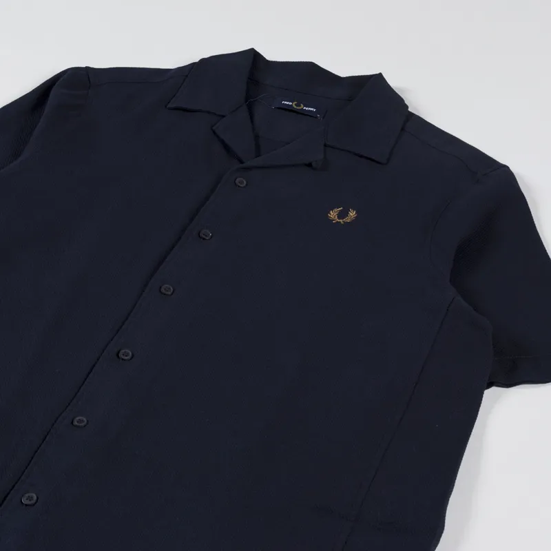 Fred Perry Linen Blend Revere Collar Shirt Navy-1