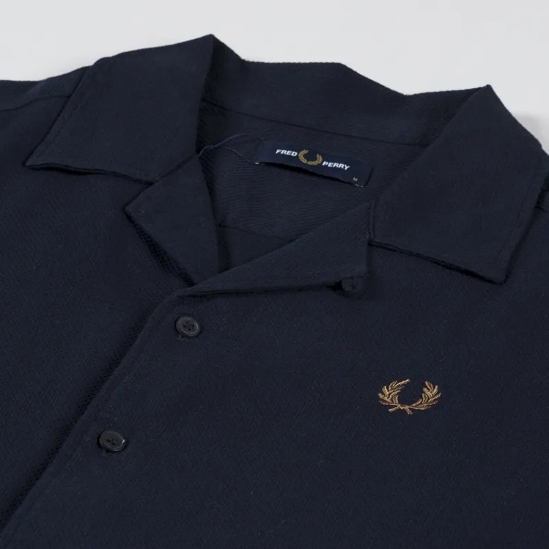 Fred Perry Linen Blend Revere Collar Shirt Navy-2
