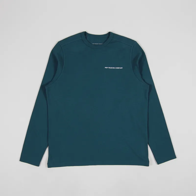 Pop Trading Company Logo Long Sleeve T Shirt Dark Teal-1