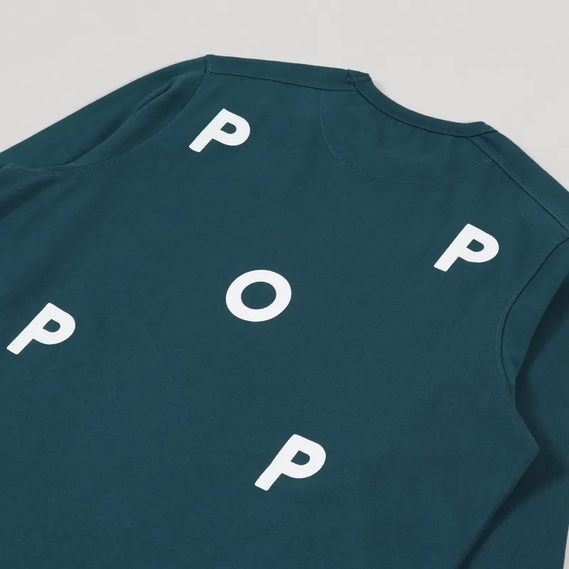 Pop Trading Company Logo Long Sleeve T Shirt Dark Teal-2