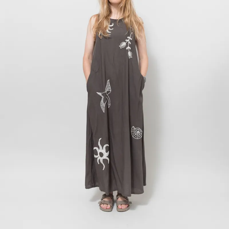 Indi and Cold Womens Natural Embroidered Dress Carbon-1