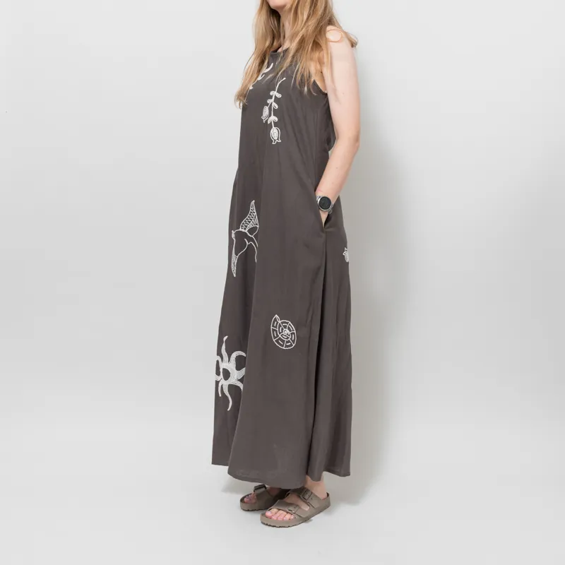 Indi and Cold Womens Natural Embroidered Dress Carbon-2