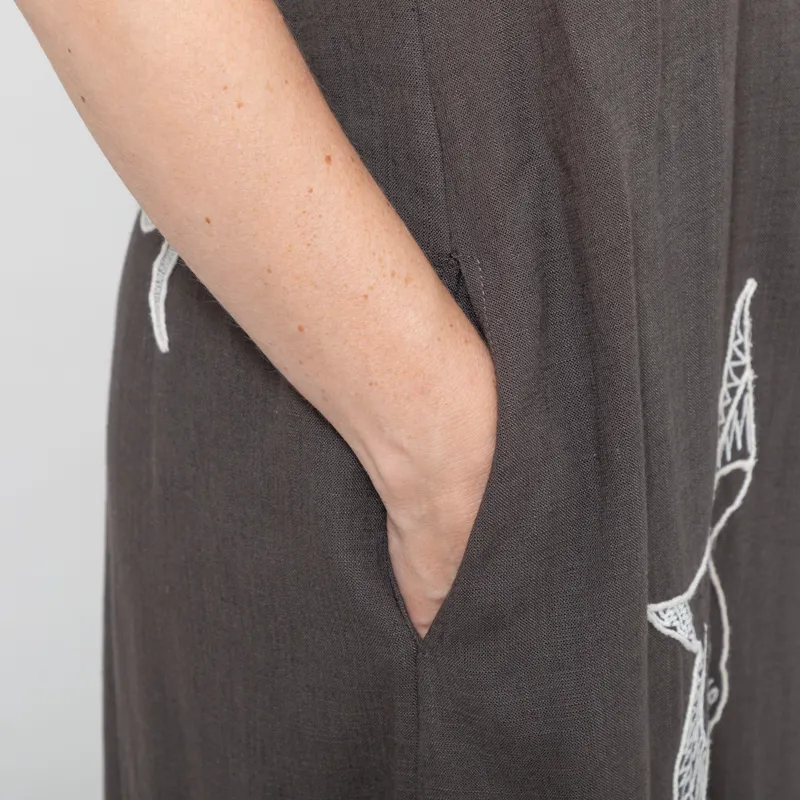 Indi and Cold Womens Natural Embroidered Dress Carbon-7