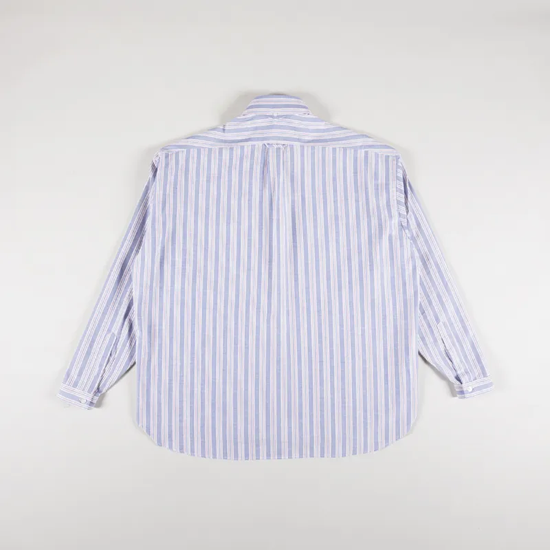 Unfeigned Long Sleeve Baggy Shirt Oxford Blue Red Stripes-1