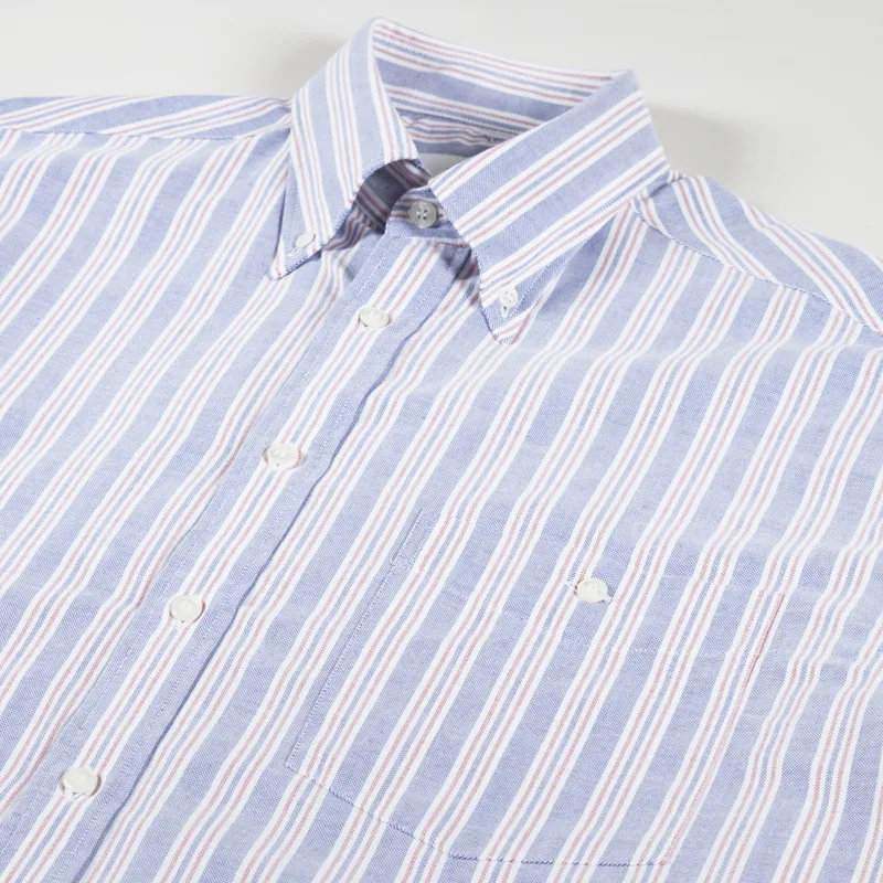 Unfeigned Long Sleeve Baggy Shirt Oxford Blue Red Stripes-4