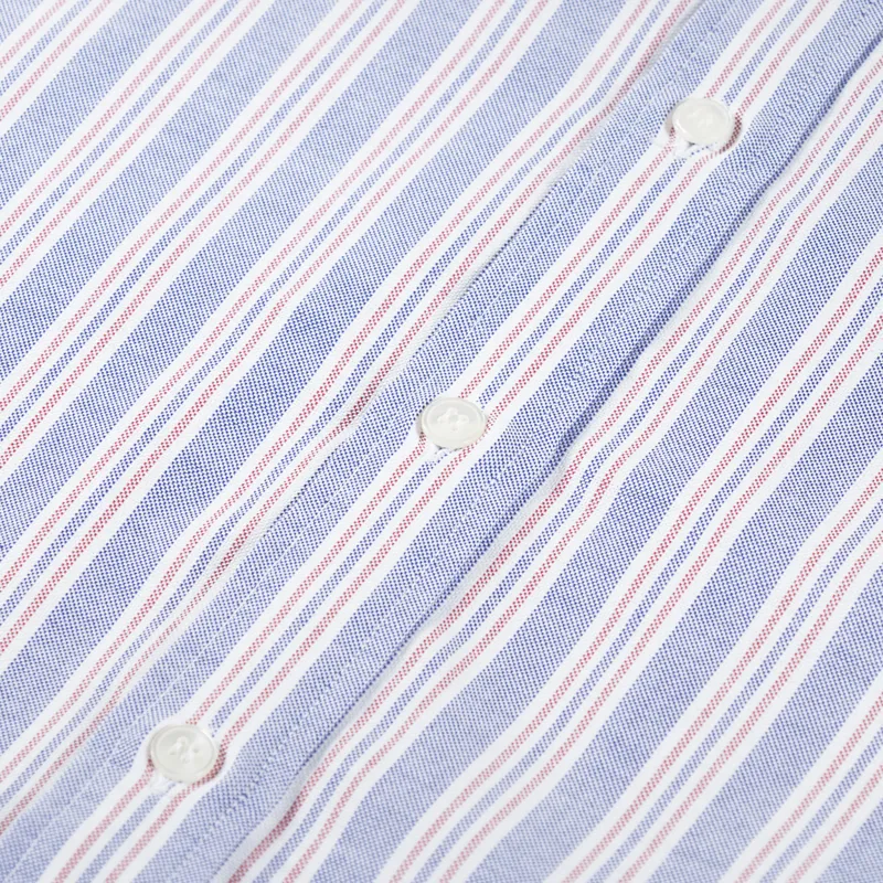 Unfeigned Long Sleeve Baggy Shirt Oxford Blue Red Stripes-8
