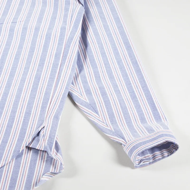 Unfeigned Long Sleeve Baggy Shirt Oxford Blue Red Stripes-5
