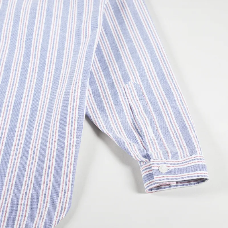 Unfeigned Long Sleeve Baggy Shirt Oxford Blue Red Stripes-6