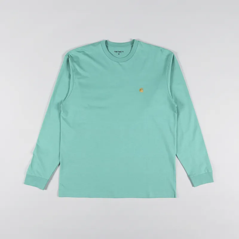 Carhartt WIP Long Sleeve Chase T Shirt Aqua Green Gold