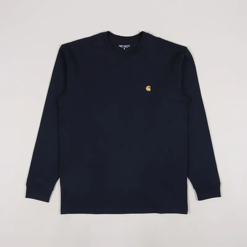 Carhartt WIP Long Sleeve Chase T Shirt Dark Navy Gold