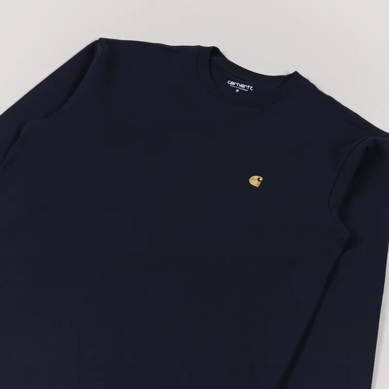 Carhartt WIP Long Sleeve Chase T Shirt Dark Navy Gold-2