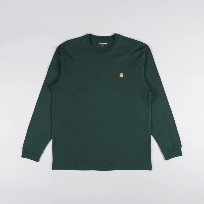 Carhartt WIP Mens Long Sleeve Chase T Shirt Discovery Green Gold