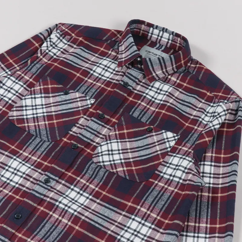Carhartt WIP Long Sleeve Dunbar Shirt Wine Check-2