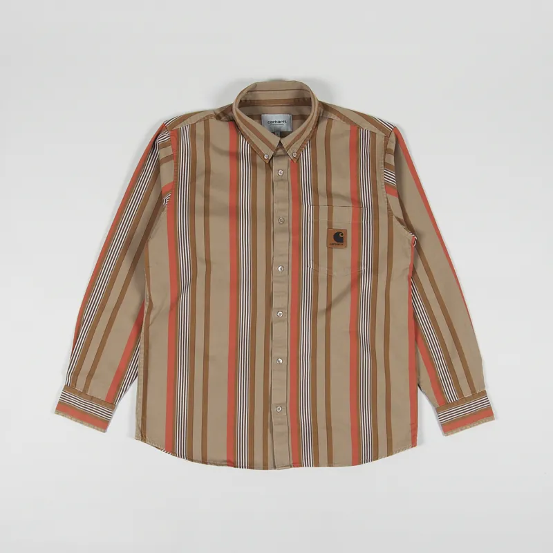 Carhartt WIP Long Sleeve Dorado Shirt Stripe Leather Moon Wash