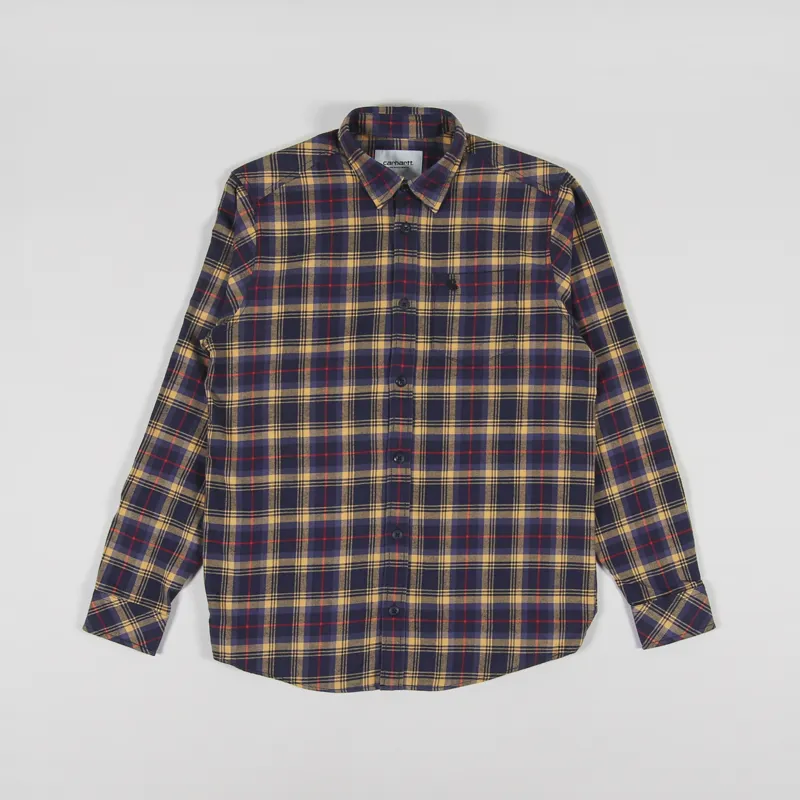 Carhartt WIP Long Sleeve Lermond Check Shirt Ochre Dark Navy