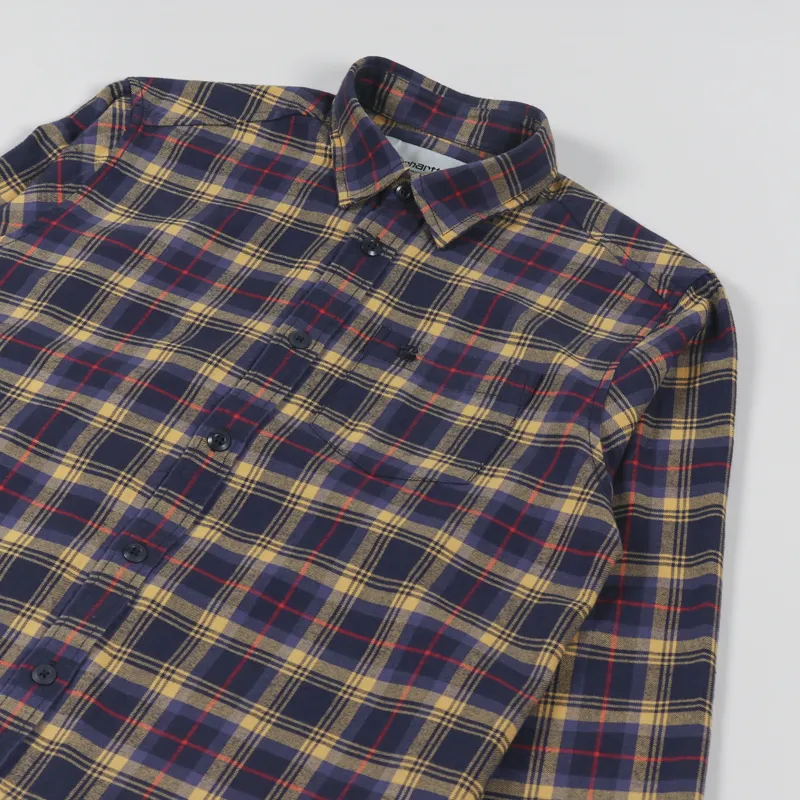 Carhartt WIP Long Sleeve Lermond Check Shirt Ochre Dark Navy-2