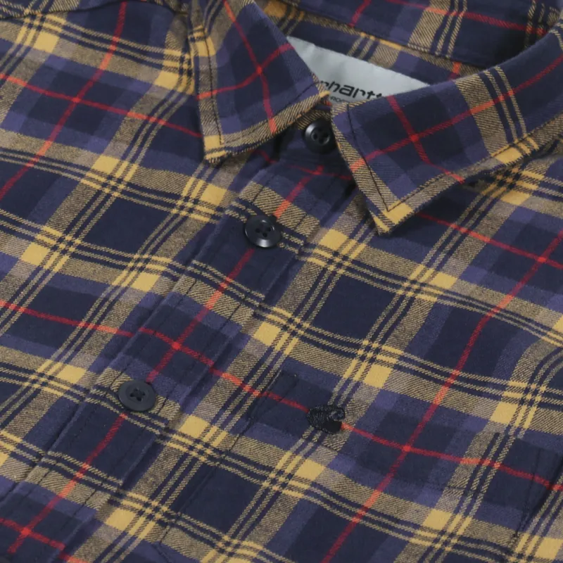 Carhartt WIP Long Sleeve Lermond Check Shirt Ochre Dark Navy-7