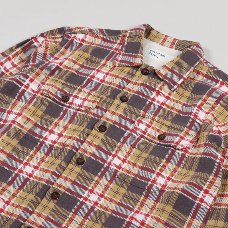 Universal Works Long Sleeve Utility Shirt Sand Red-2