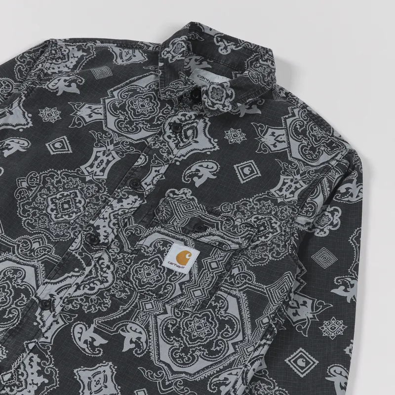 Carhartt WIP Mens Long Sleeve Verse Print Shirt Black Stone Wash