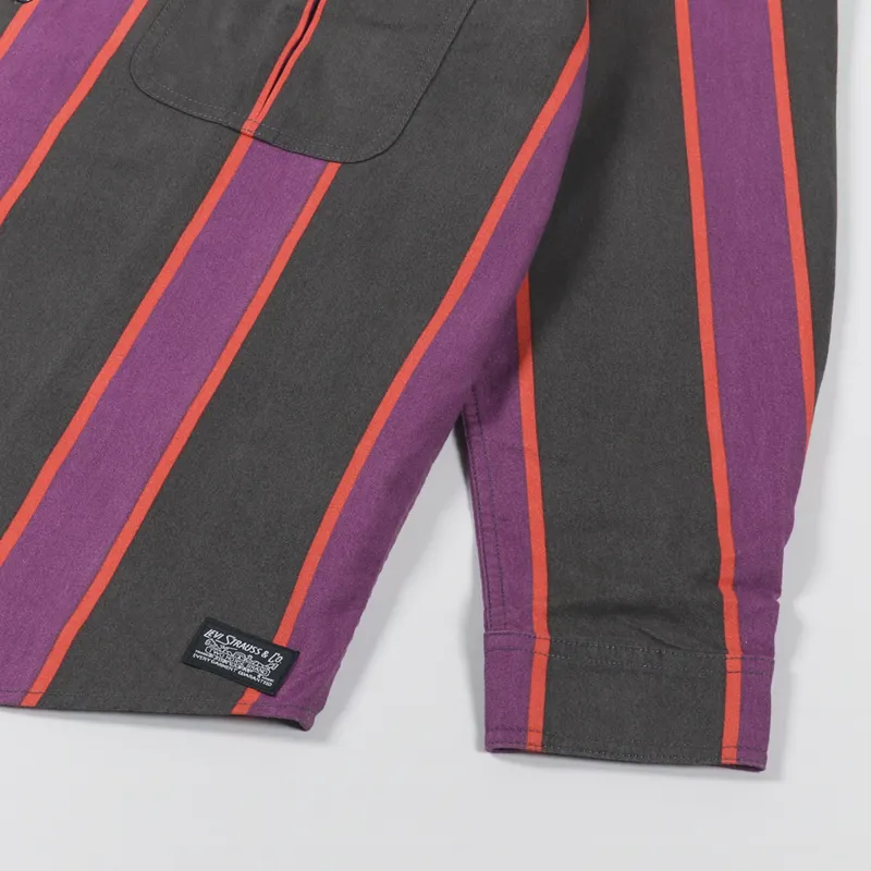Levi's Skateboarding Long Sleeve Woven Shirt Vertical Stripe Black Purple Red-4