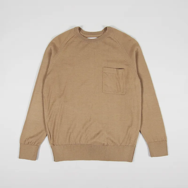 Universal Works Loose Pocket Crew Sweater Sand Merino Knit