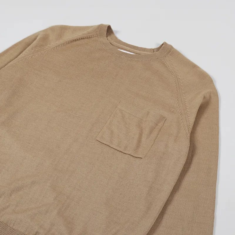 Universal Works Loose Pocket Crew Sweater Sand Merino Knit-2