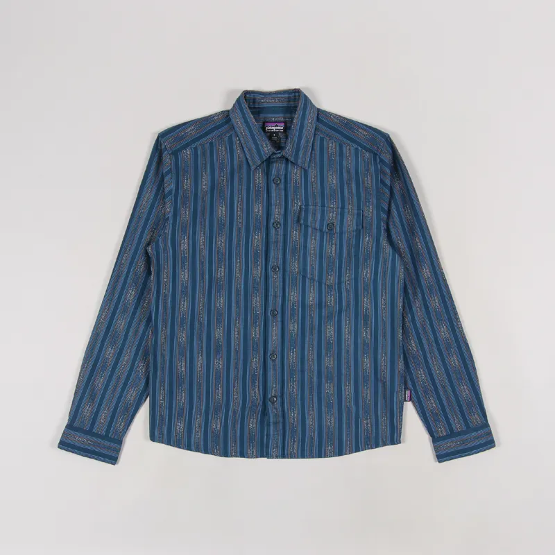 Patagonia Lightweight Fjord Flannel Shirt Ikat Rows Stone Blue