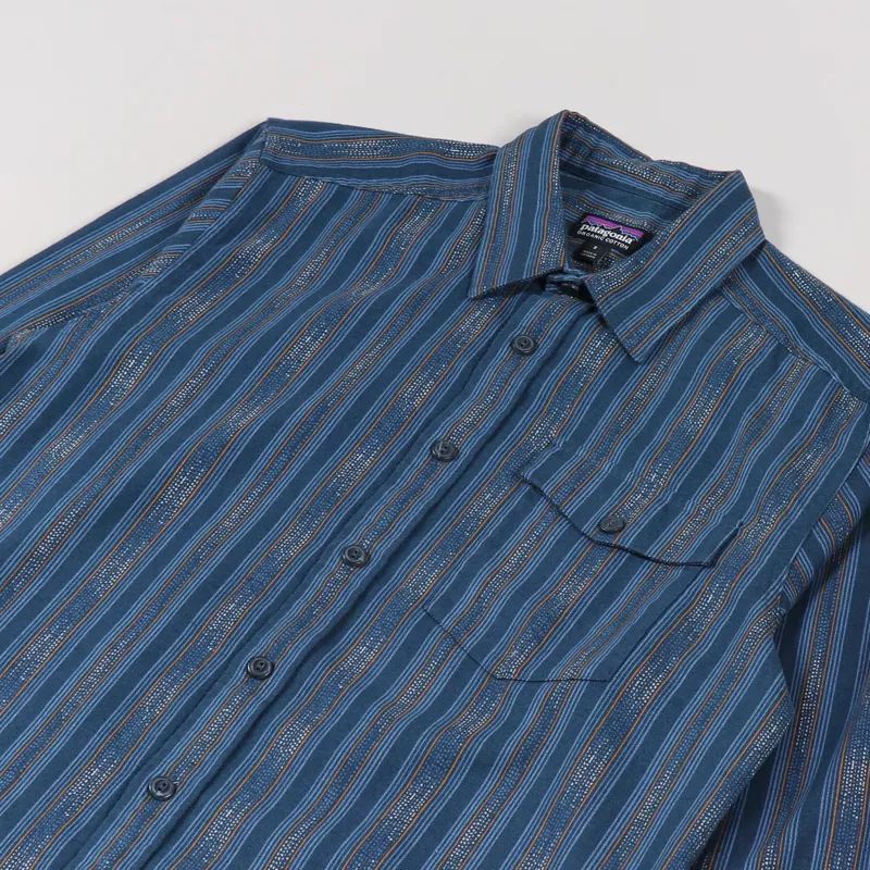Patagonia Lightweight Fjord Flannel Shirt Ikat Rows Stone Blue-2