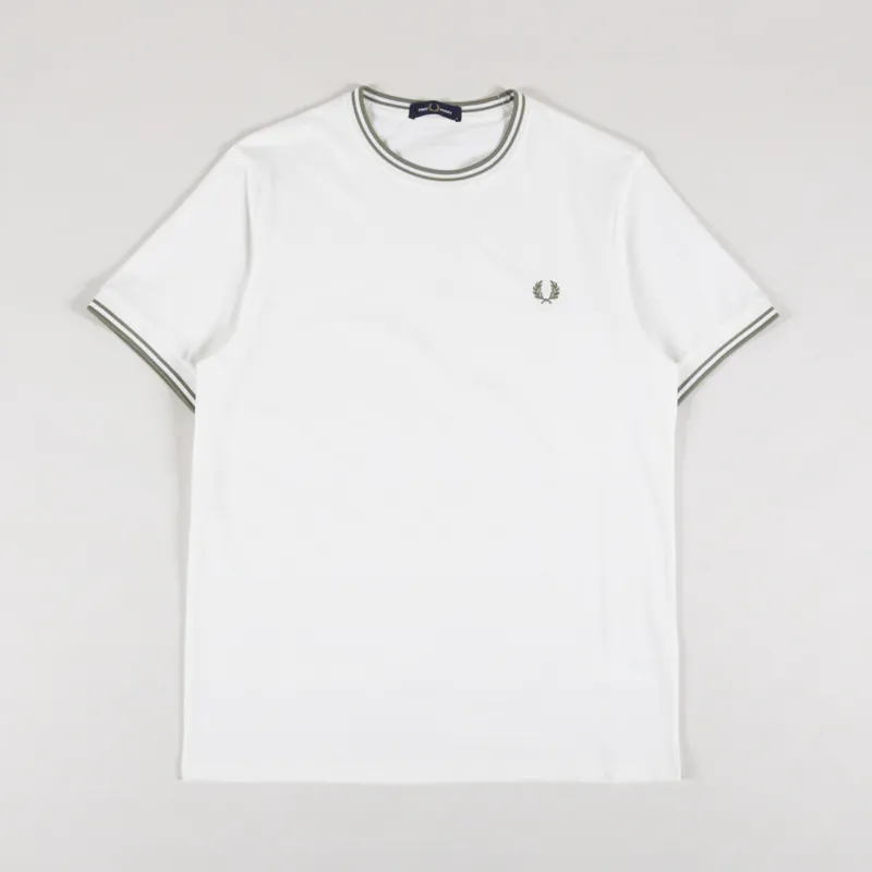 Fred Perry Twin Tipped T Shirt Light Ecru Olive Mint