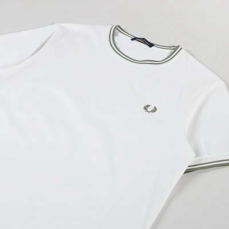 Fred Perry Twin Tipped T Shirt Light Ecru Olive Mint-1