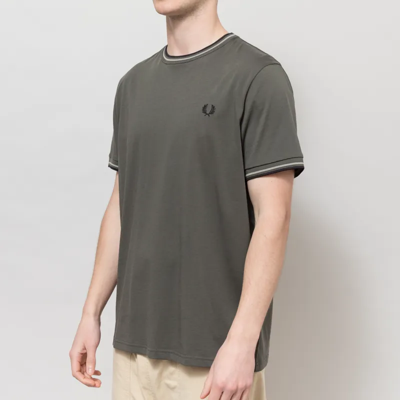 Fred Perry Twin Tipped T Shirt Field Green Seagrass Black-1