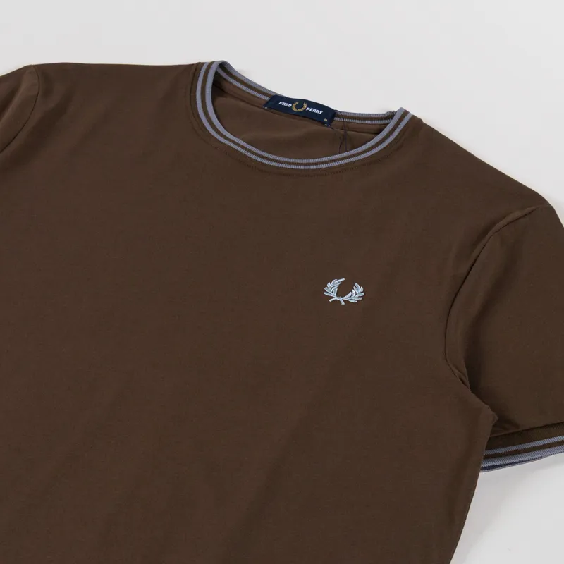 Fred Perry Twin Tipped T Shirt Burnt Tobacco Stockport Blue-1
