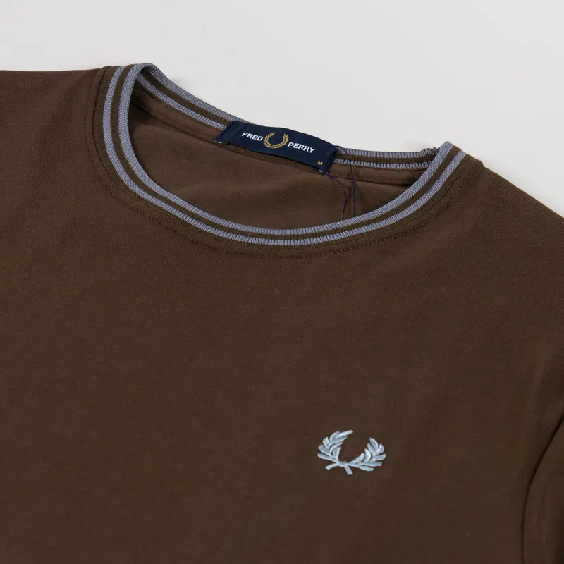 Fred Perry Twin Tipped T Shirt Burnt Tobacco Stockport Blue-2