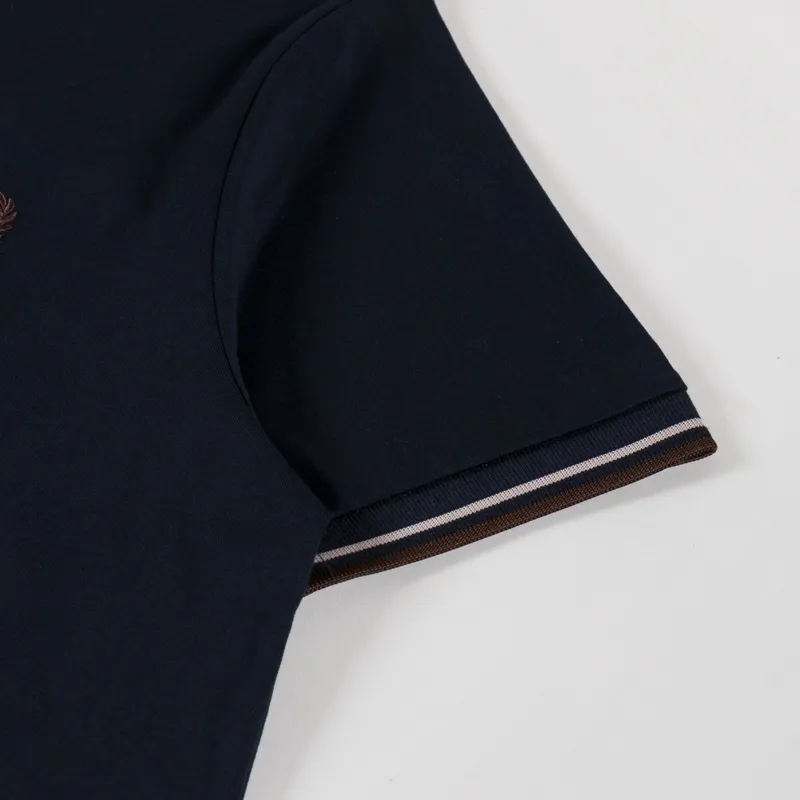 Fred Perry Twin Tipped T Shirt Navy Warm Oat Burnt Tobacco-4