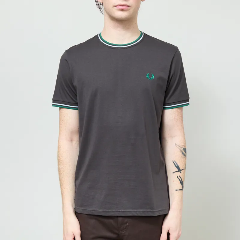 Fred Perry Twin Tipped T Shirt Anchor Grey Light Ice Sport Green