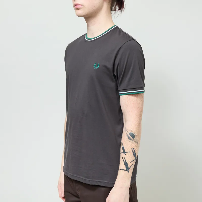 Fred Perry Twin Tipped T Shirt Anchor Grey Light Ice Sport Green-1