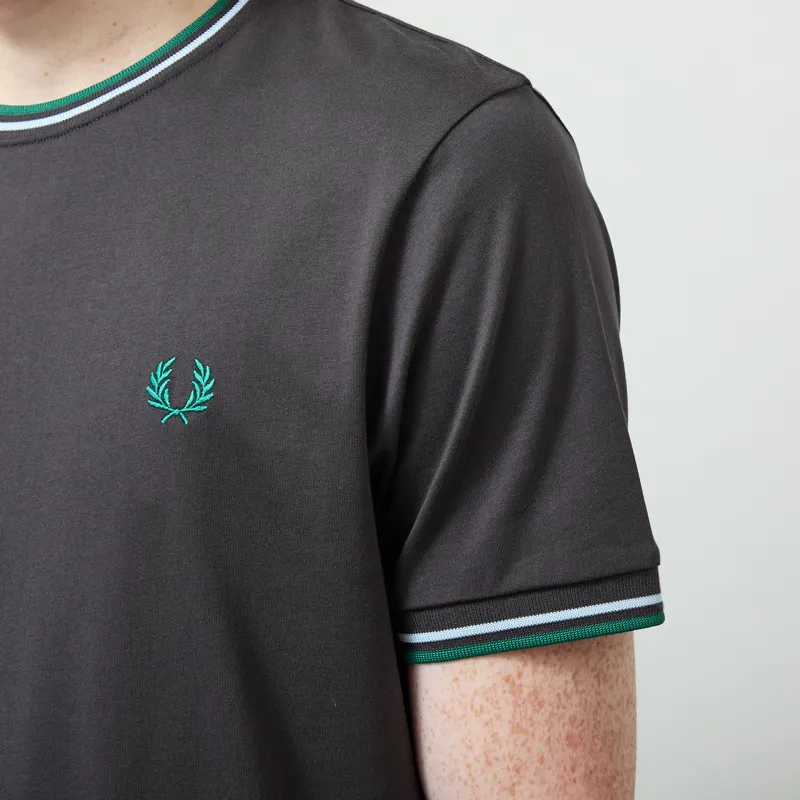 Fred Perry Twin Tipped T Shirt Anchor Grey Light Ice Sport Green-4