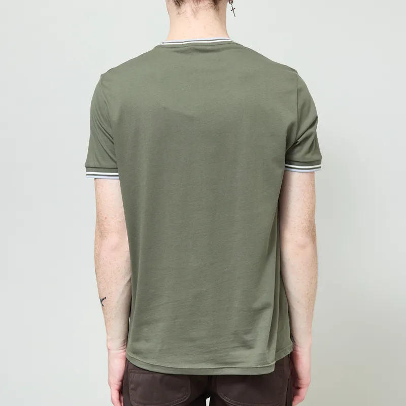 Fred Perry Twin Tipped T Shirt Laurel Wreath Green Ecru Dusky Blue-2