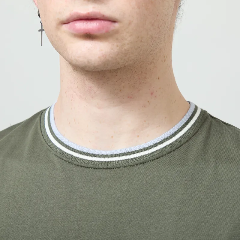 Fred Perry Twin Tipped T Shirt Laurel Wreath Green Ecru Dusky Blue-3